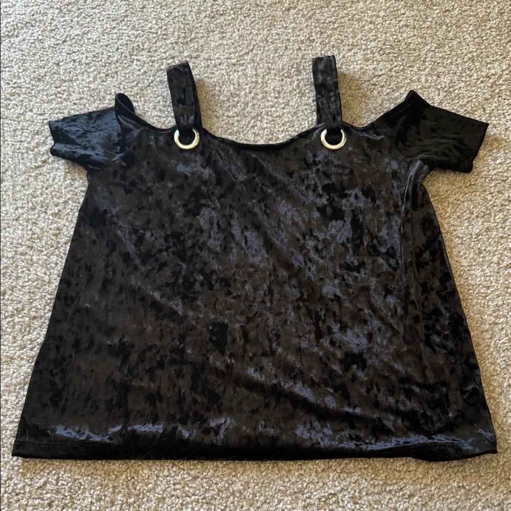Rock & Republic Women’s Black Crushed Velvet Off-Shoulder Blouse Shirt Size SM